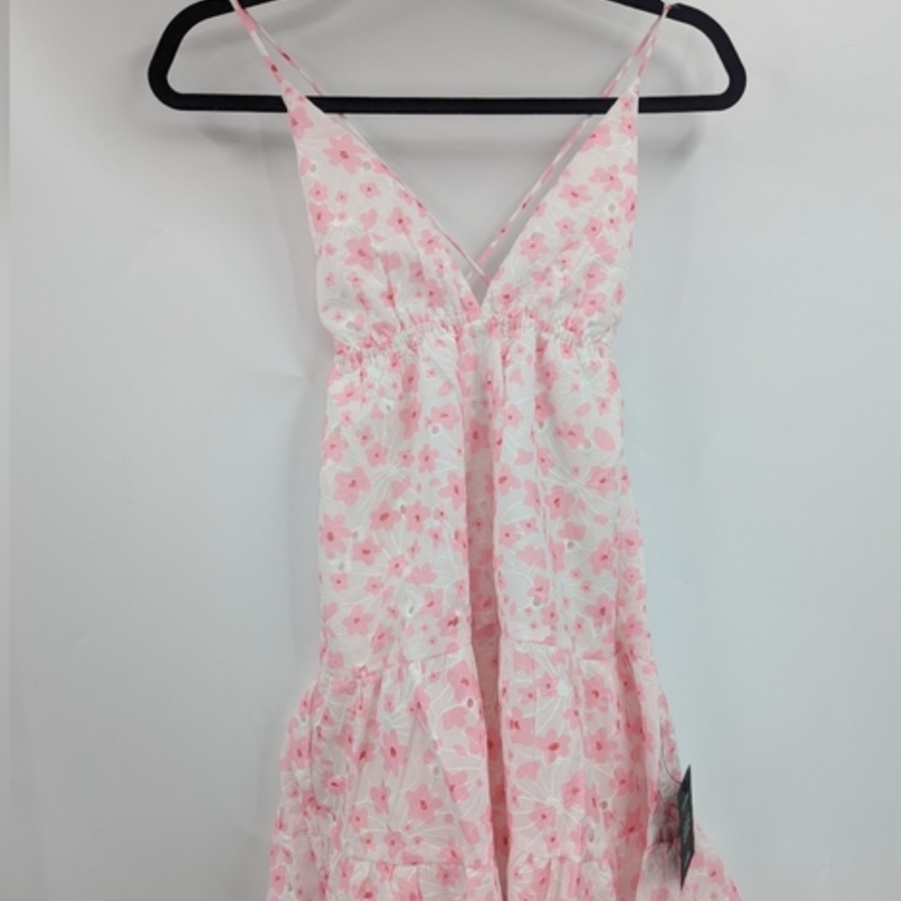 NWT Lulus Just Dainty White Floral Print Lace-Up Backless Mini Dress